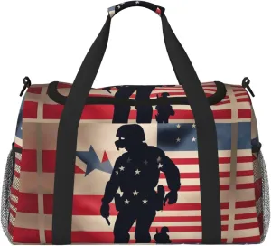 US Military Soldiers Patriotic Memorial Day Unisex Hand Travel Bag â€“ Stylish Large Tote for Vacations, Camping, Sports, Gym, and Outdoor Activities