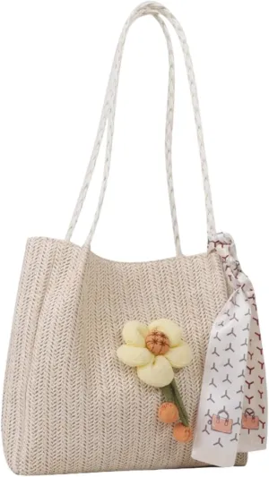 Usoway Straw Beach Bags for Women, Large Woven Beach Summer Tote, 2024 Trendy Holiday Purse Shoulder Bag for Travel Vacation