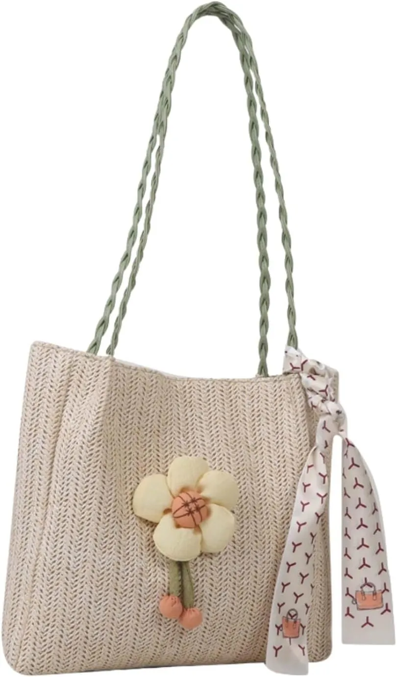 Usoway Straw Beach Bags for Women, Large Woven Beach Summer Tote, 2024 Trendy Holiday Purse Shoulder Bag for Travel Vacation