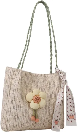 Usoway Straw Beach Bags for Women, Large Woven Beach Summer Tote, 2024 Trendy Holiday Purse Shoulder Bag for Travel Vacation
