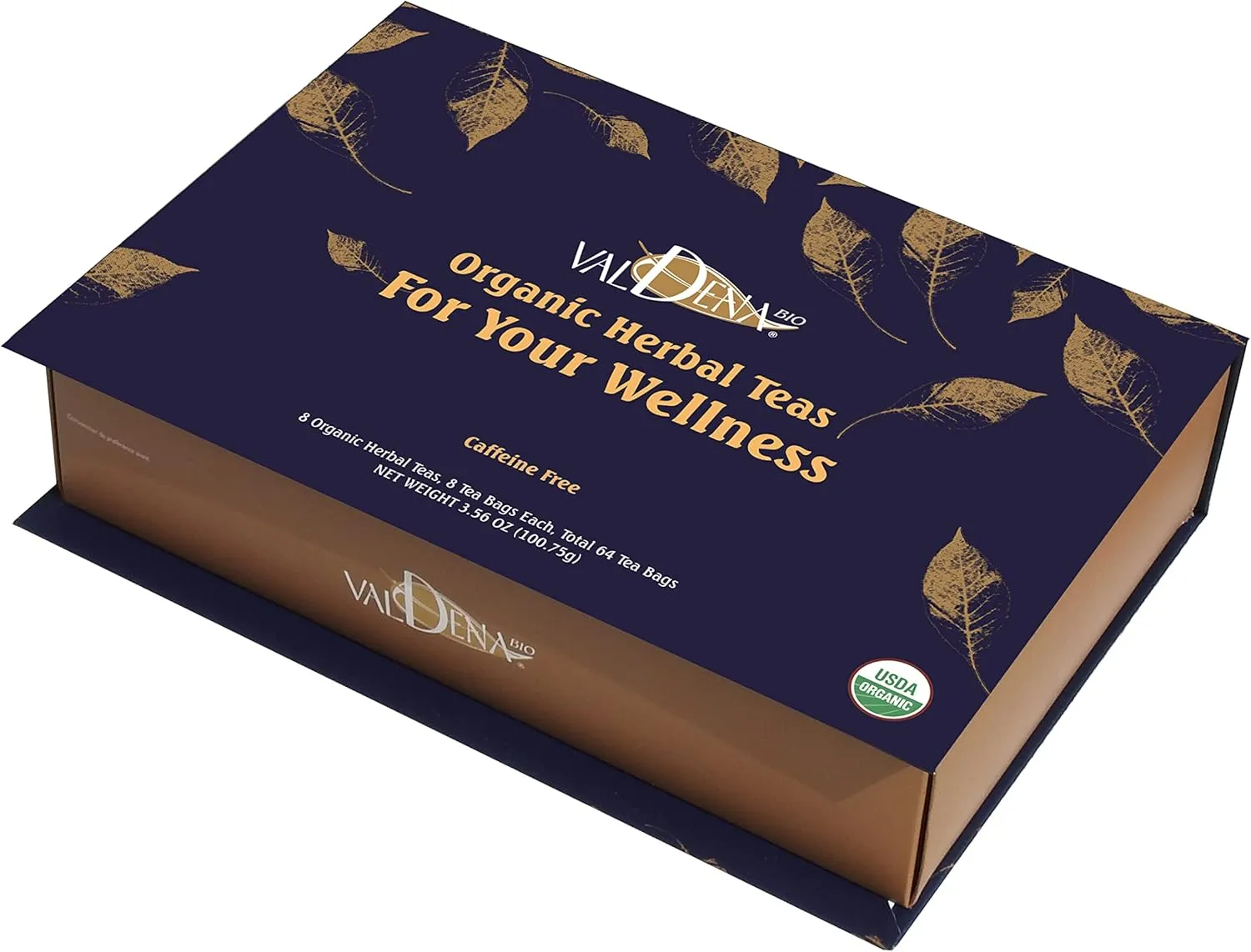 Valdena Bio Organic Herbal Tea Variety Pack, Tea Sampler Gift Set Box, 8 Flavors Assorted Tea, Total of 64 Tea Bags, Caffeine Free Tea Set with Variety of Health Benefits