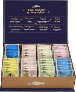 Valdena Bio Organic Herbal Tea Variety Pack, Tea Sampler Gift Set Box, 8 Flavors Assorted Tea, Total of 64 Tea Bags, Caffeine Free Tea Set with Variety of Health Benefits