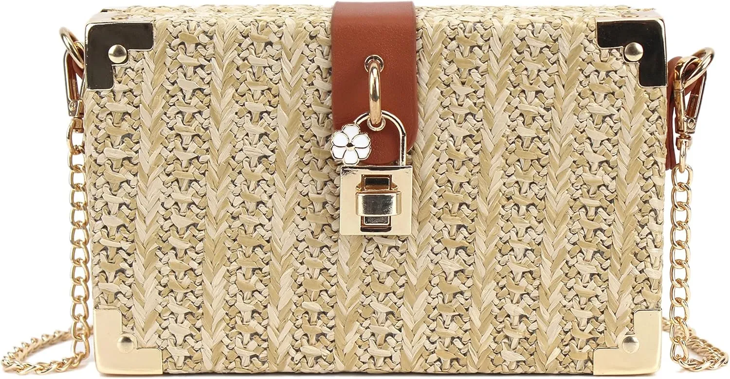 Van Caro Handwoven Cotton Straw Shoulder Bag Crochet Tassel Beach Bohemian Purse for Women