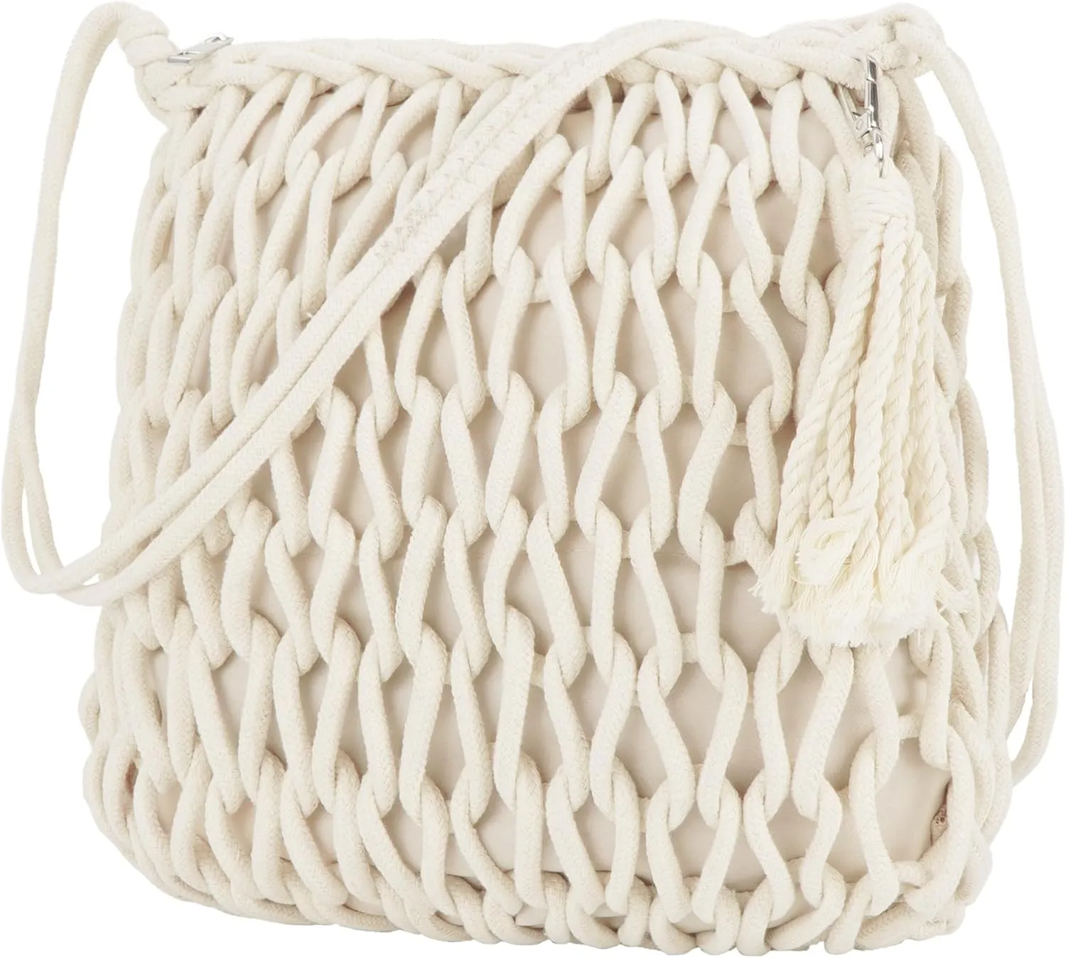 Van Caro Handwoven Cotton Straw Shoulder Bag Crochet Tassel Beach Bohemian Purse for Women