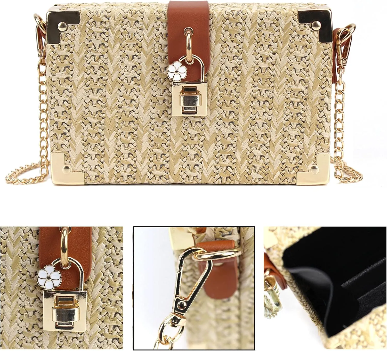 Van Caro Handwoven Cotton Straw Shoulder Bag Crochet Tassel Beach Bohemian Purse for Women