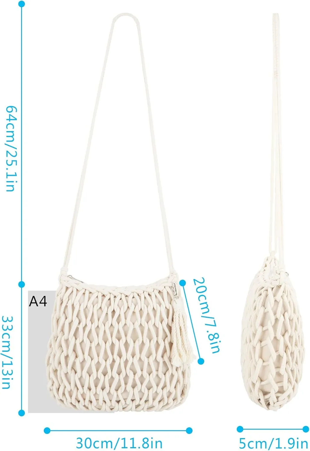 Van Caro Handwoven Cotton Straw Shoulder Bag Crochet Tassel Beach Bohemian Purse for Women