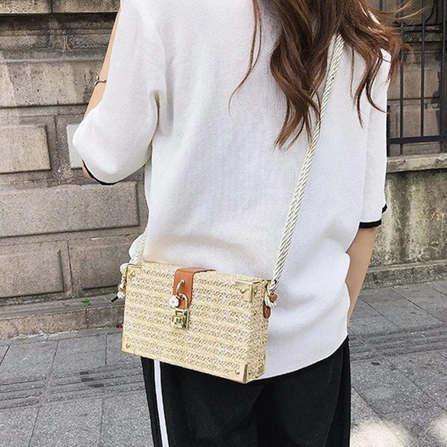 Van Caro Handwoven Cotton Straw Shoulder Bag Crochet Tassel Beach Bohemian Purse for Women