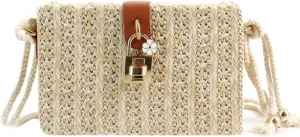 Van Caro Handwoven Cotton Straw Shoulder Bag Crochet Tassel Beach Bohemian Purse for Women