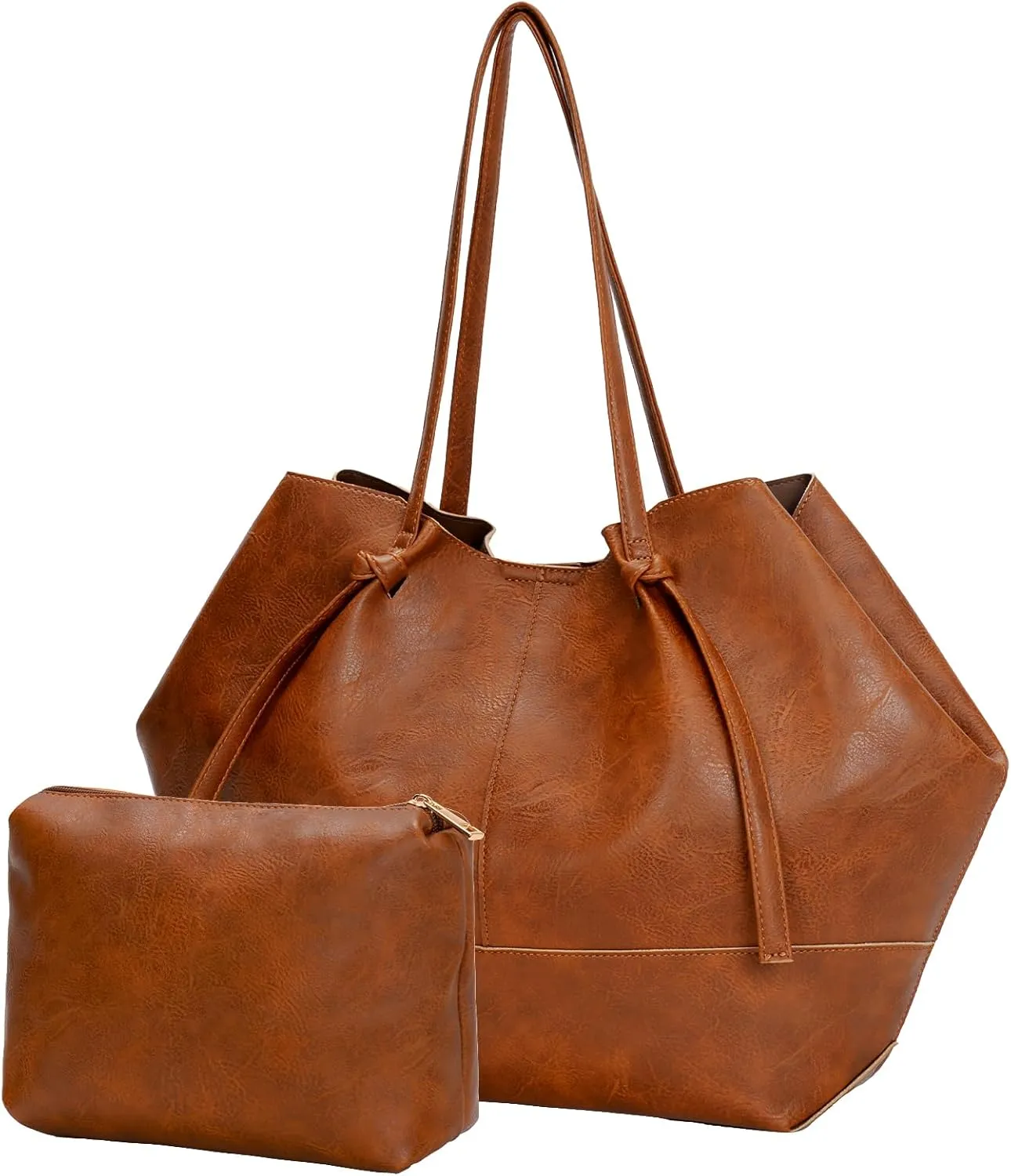 Vegan Leather Large Tote Bags for Women Soft Everyday Shoulder Purses for Work Travel Handbags,with A Makeup Bag