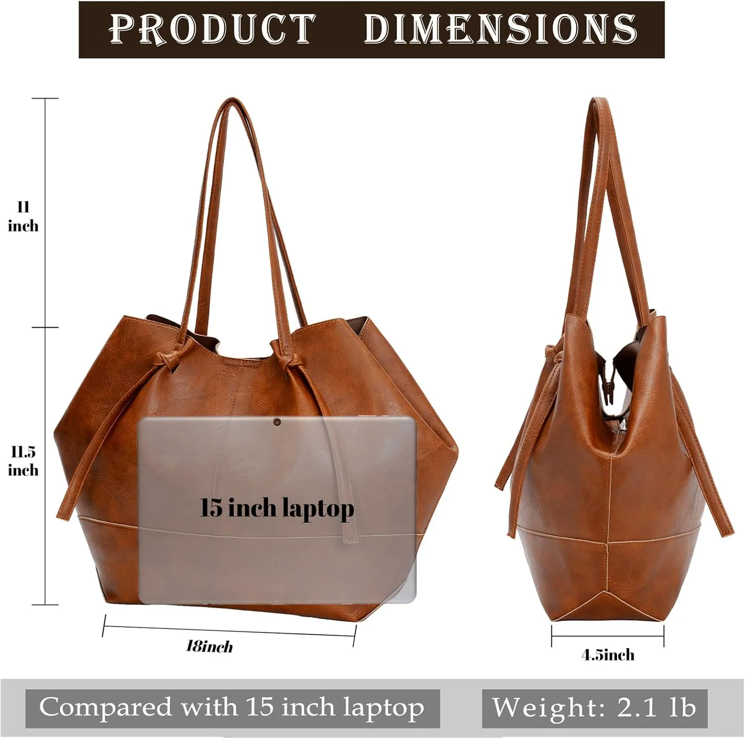 Vegan Leather Large Tote Bags for Women Soft Everyday Shoulder Purses for Work Travel Handbags,with A Makeup Bag