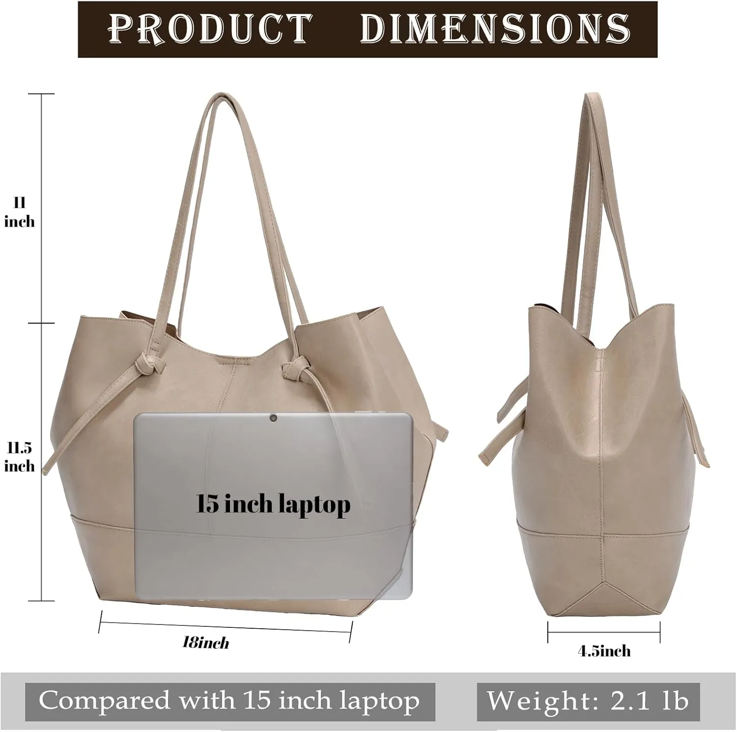 Vegan Leather Large Tote Bags for Women Soft Everyday Shoulder Purses for Work Travel Handbags,with A Makeup Bag