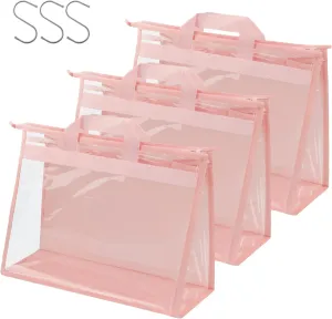 Vercord Clear PVC Handbag Dust-Free Cover Moistureproof Purse Storage Bag Organizer with Handle Zipper Space-Save Holder for Closet Pink XXL 3Pcs