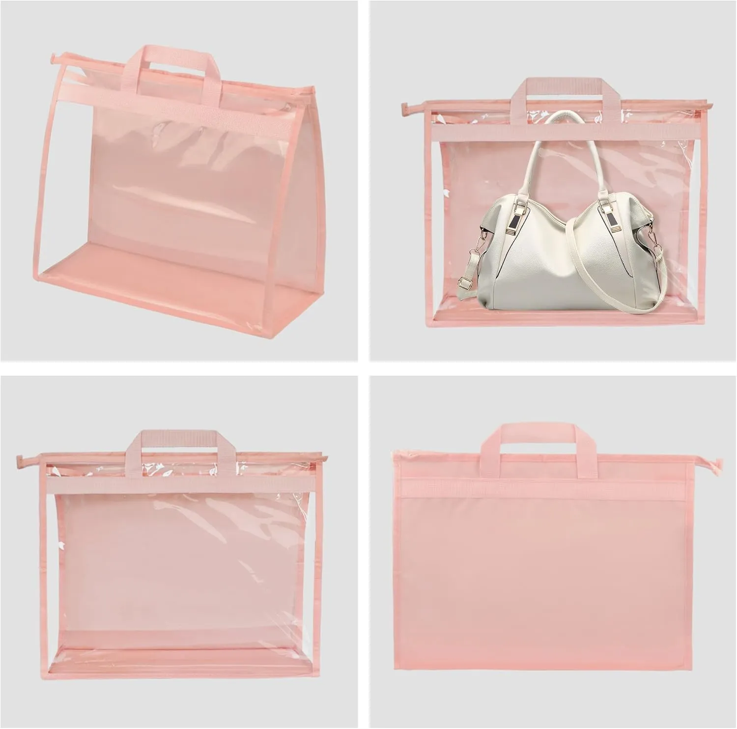 Vercord Clear PVC Handbag Dust-Free Cover Moistureproof Purse Storage Bag Organizer with Handle Zipper Space-Save Holder for Closet Pink XXL 3Pcs