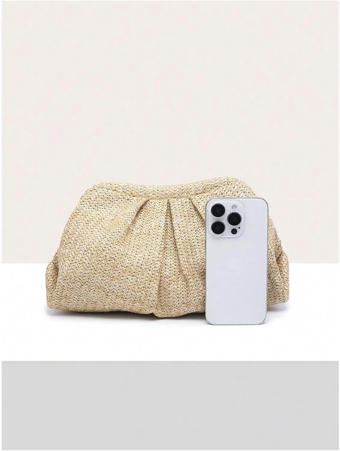 Verdusa Women's Straw Woven Clutch Handbags Ruched Cloud Purse