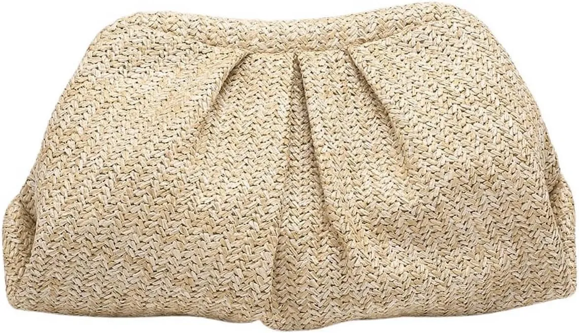 Verdusa Women's Straw Woven Clutch Handbags Ruched Cloud Purse
