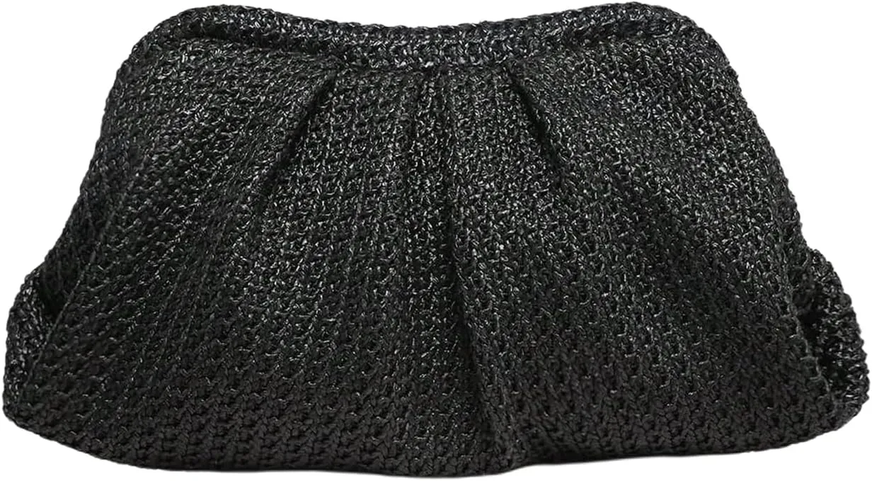 Verdusa Women's Straw Woven Clutch Handbags Ruched Cloud Purse