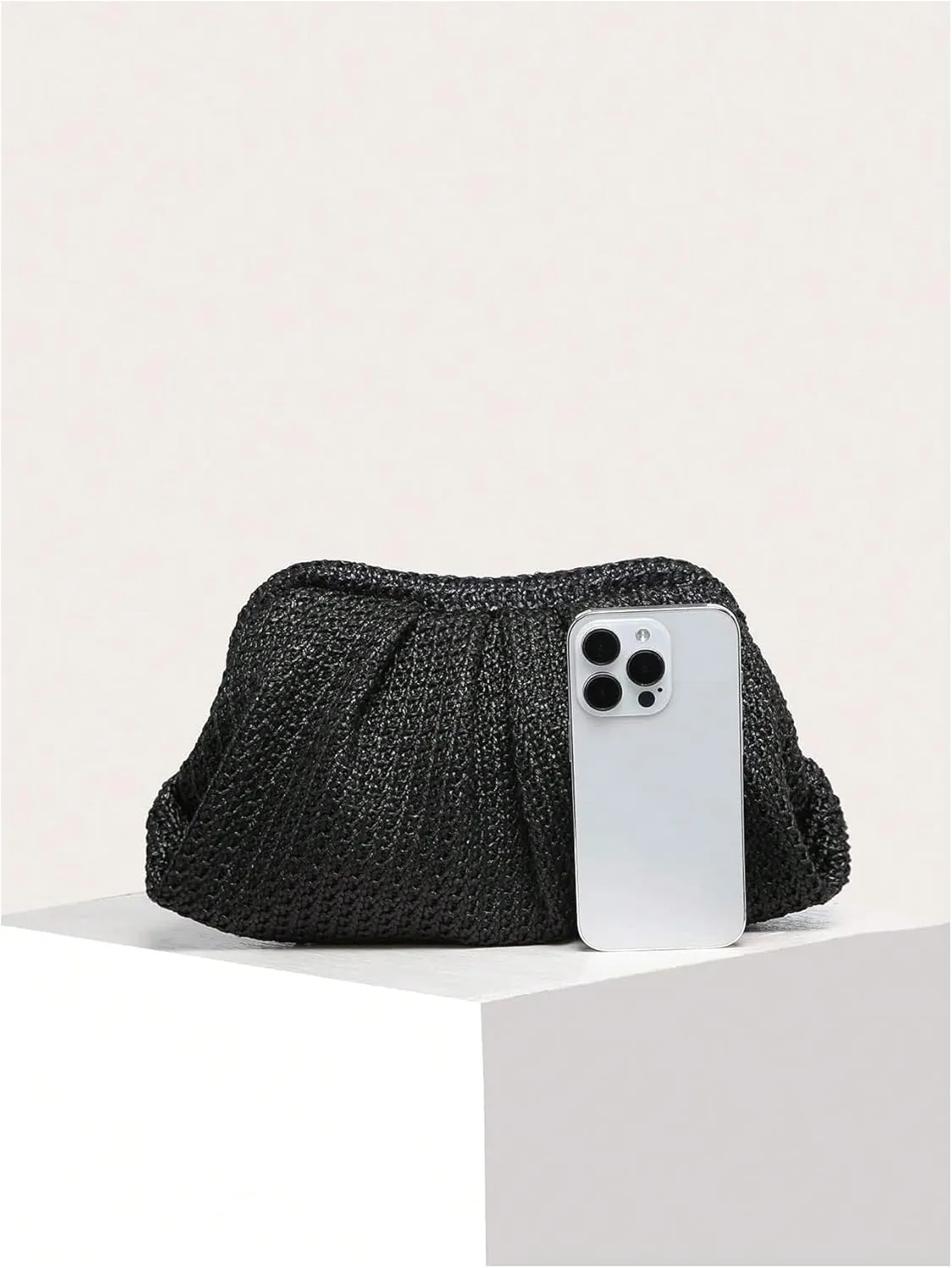 Verdusa Women's Straw Woven Clutch Handbags Ruched Cloud Purse
