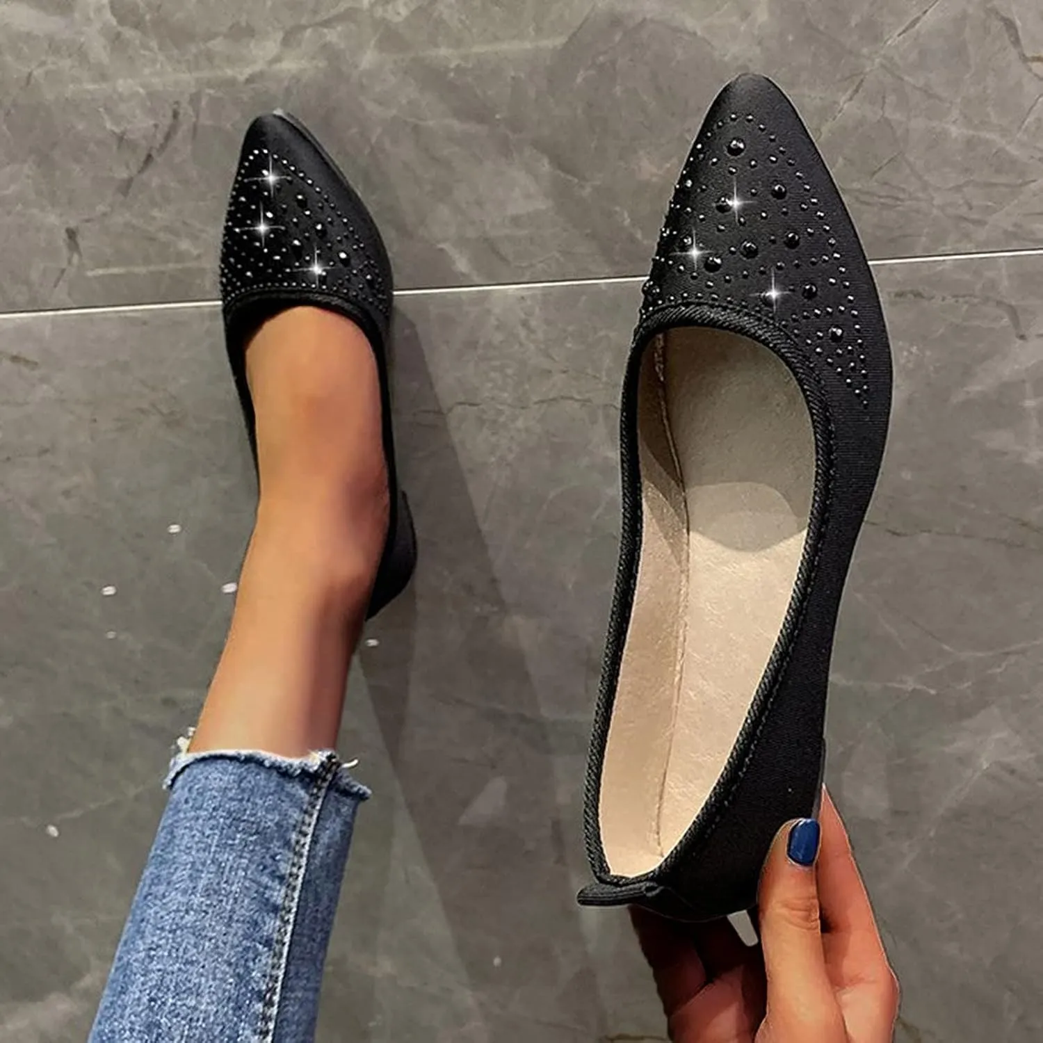 VESNIBA Women Girls Solid Big Size Slip On Flat Shallow Comfort Casual Single Shoes Womens Sandals Size