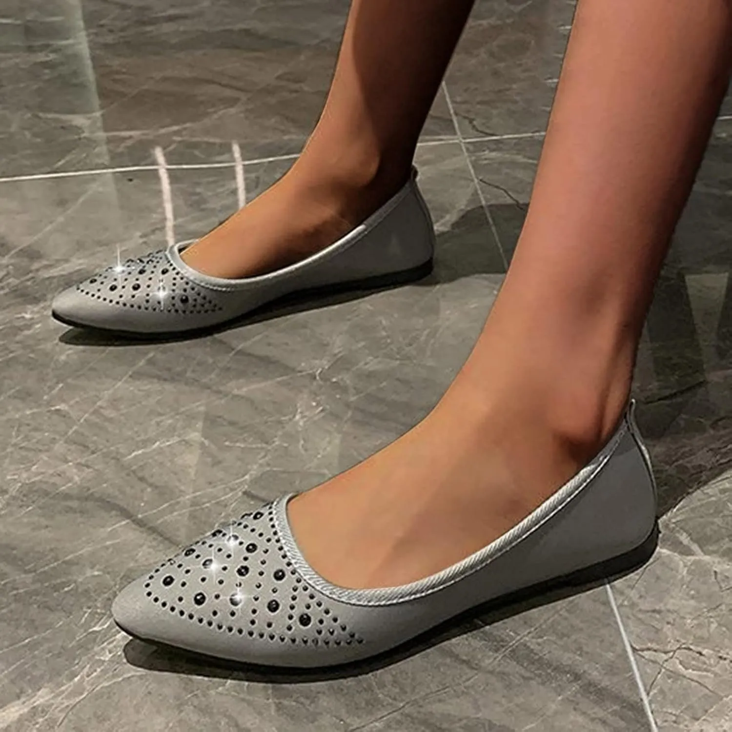 VESNIBA Women Girls Solid Big Size Slip On Flat Shallow Comfort Casual Single Shoes Womens Sandals Size