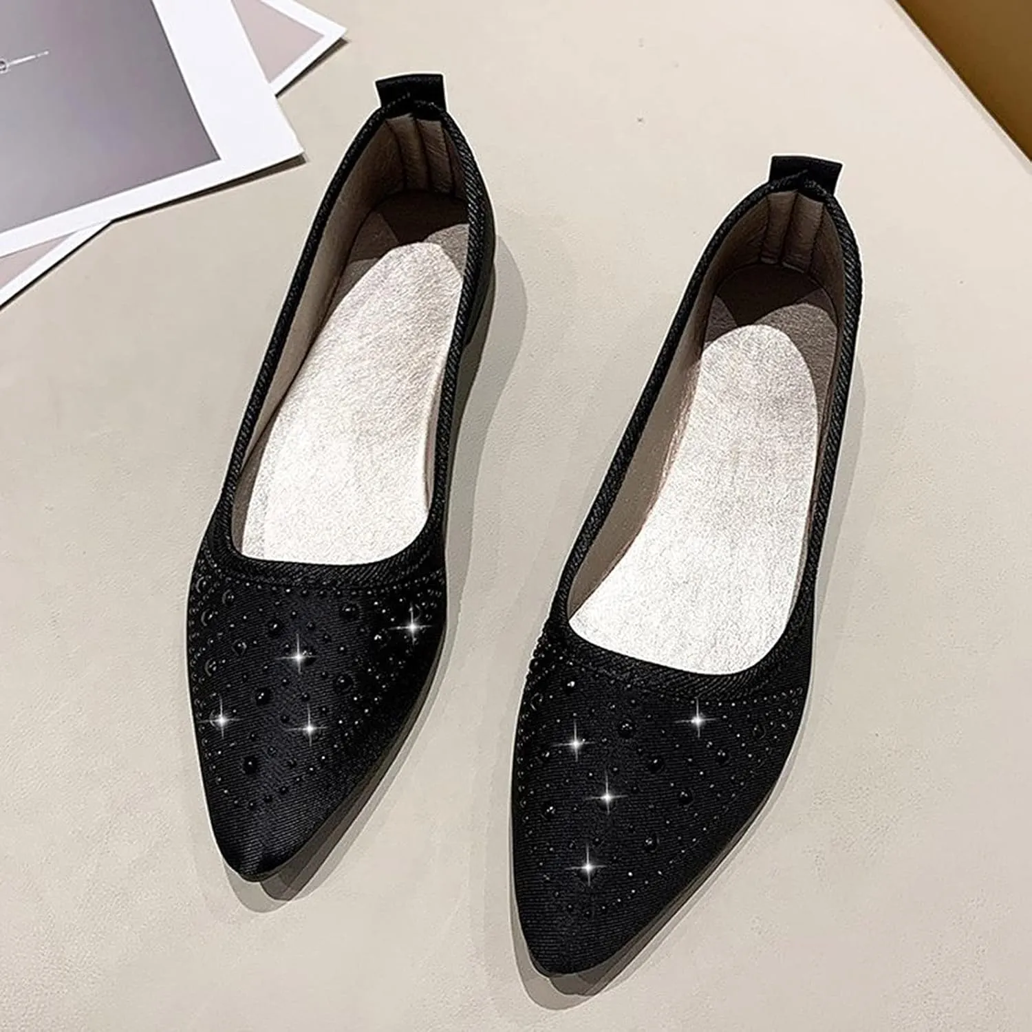 VESNIBA Women Girls Solid Big Size Slip On Flat Shallow Comfort Casual Single Shoes Womens Sandals Size