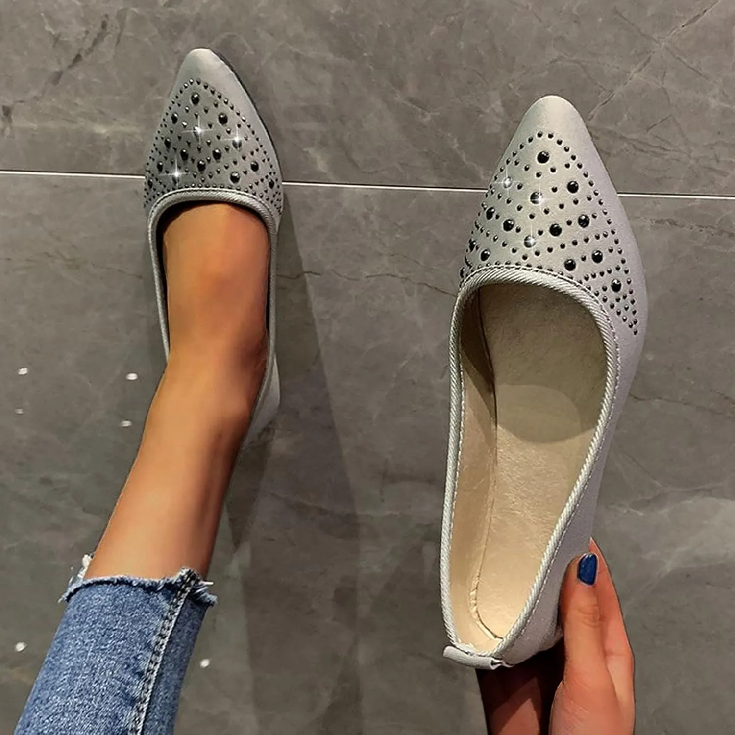 VESNIBA Women Girls Solid Big Size Slip On Flat Shallow Comfort Casual Single Shoes Womens Sandals Size