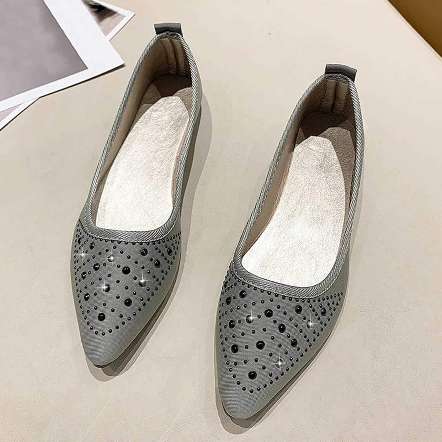 VESNIBA Women Girls Solid Big Size Slip On Flat Shallow Comfort Casual Single Shoes Womens Sandals Size