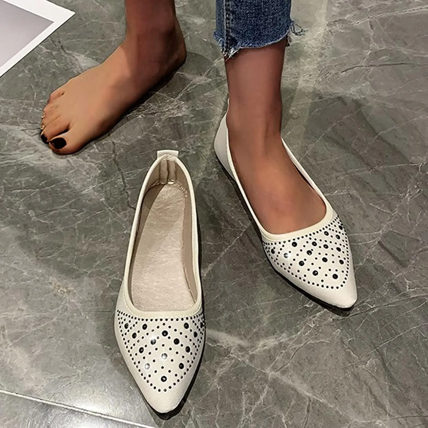VESNIBA Women Girls Solid Big Size Slip On Flat Shallow Comfort Casual Single Shoes Womens Sandals Size