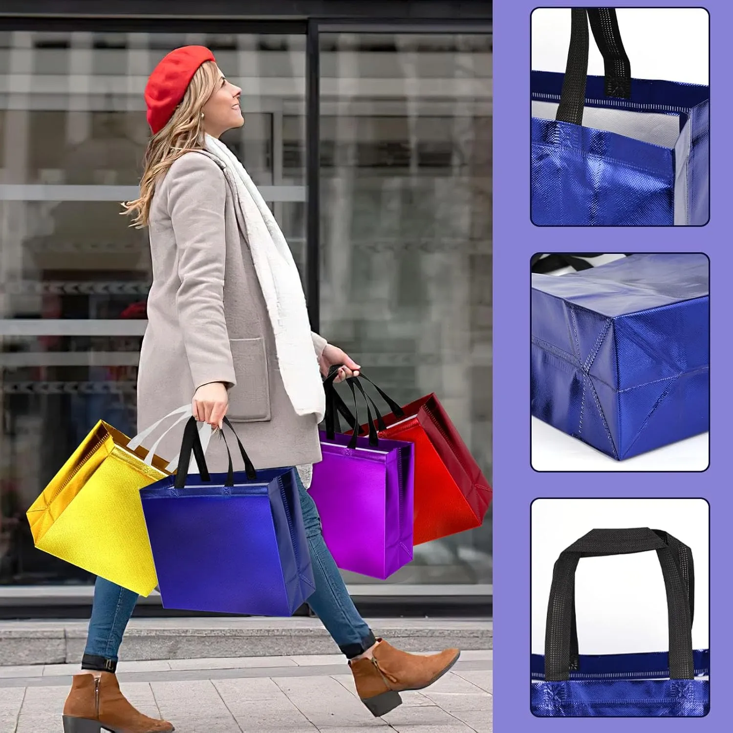 VGOODALL 15 Pack Gift Bags with Handles, 12.6" x 5" x 11" Large Blue Reusable Gift Bags Bulk for Birthday Wedding Party