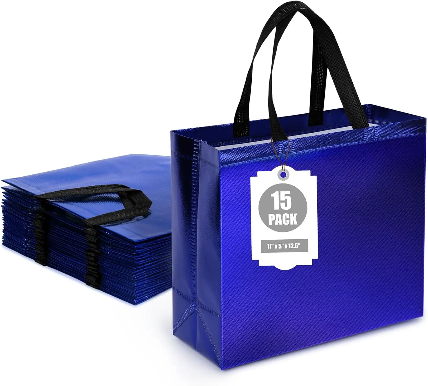 VGOODALL 15 Pack Gift Bags with Handles, 12.6" x 5" x 11" Large Blue Reusable Gift Bags Bulk for Birthday Wedding Party