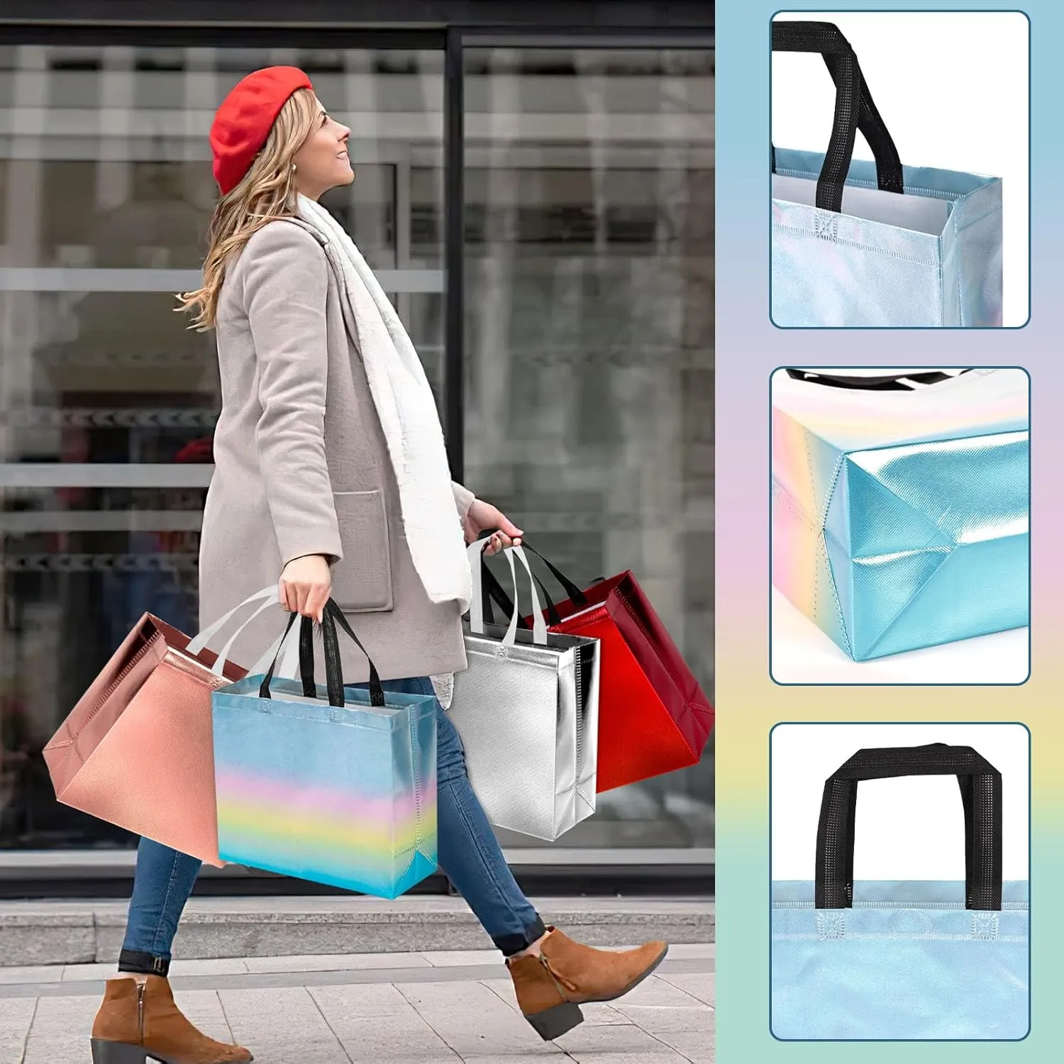 VGOODALL 15 Pack Large Gift Bags with Handles, 12.6" x 5" x 11" Iridescent Reusable Gift Bags Bulk for Birthday Wedding Party Favor