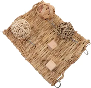 VICASKY 1 Set Rabbit Straw Mat Bed for Small Animals Chew Molar Care Soft Cooling Pad for Rabbits Guinea Pigs Hamsters Natural Woven Bedding for Comfortable Nesting