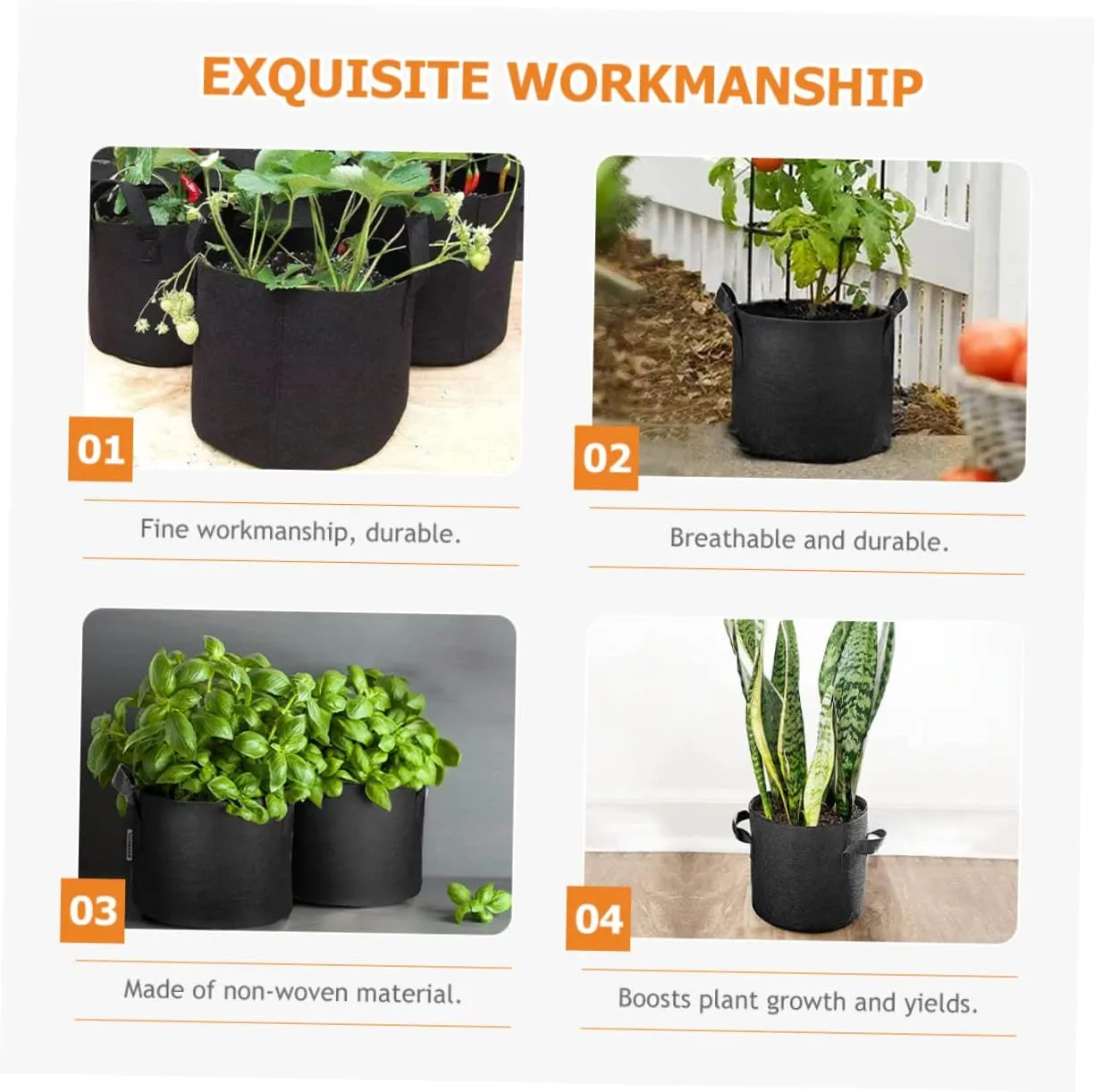 VICASKY 5pcs Grow Bag Grown Grower Planting for Horticultural Raise Indoor Nursery Potting Growing and Gardening Bags Plants Non-Woven Planter Non-Woven Bag Flower Planter Non-Woven Fabric