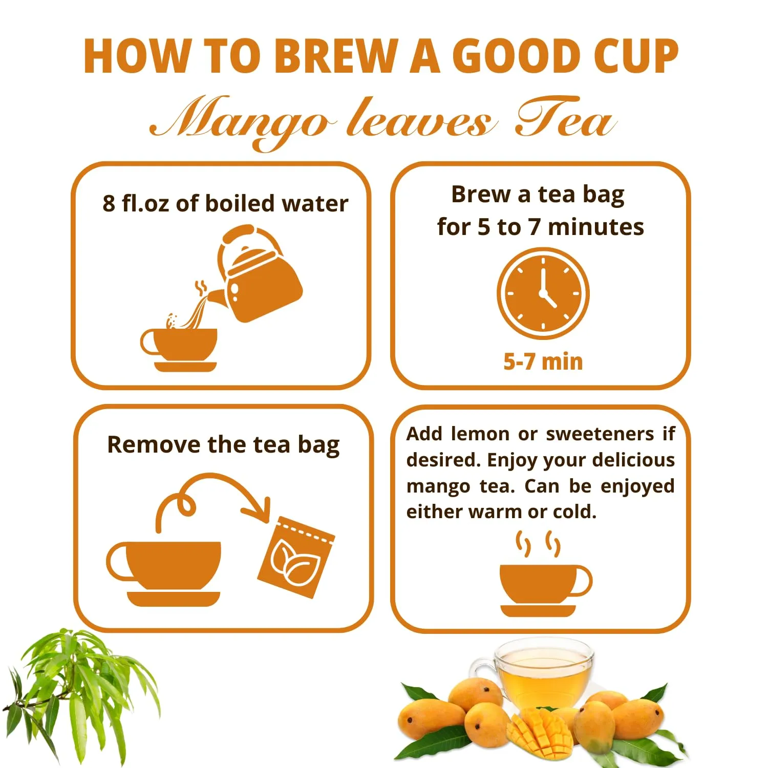 VIDA FARM 125 Mango Tea Bags, 100% Natural Mango Leaf Tea Bags, Dried Mango Leaves Herbal Tea Bags, Mango Leaves Tea, No Sugar, No Caffeine, Vegan