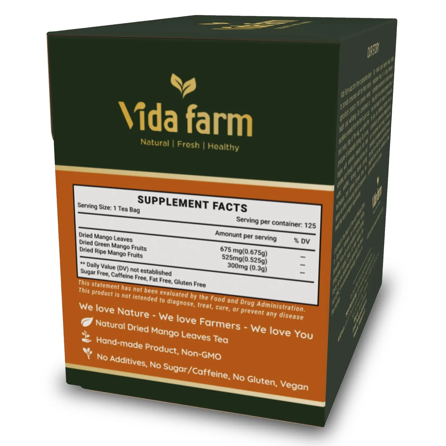 VIDA FARM 125 Mango Tea Bags, 100% Natural Mango Leaf Tea Bags, Dried Mango Leaves Herbal Tea Bags, Mango Leaves Tea, No Sugar, No Caffeine, Vegan
