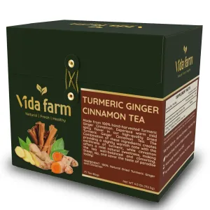 VIDA FARM 75 Turmeric Ginger Cinnamon Tea Bags, Turmeric Ginger Tea Bags, Natural Ginger Cinnamon Turmeric Tea, Ginger Cinnamon Turmeric Herbal Tea, Sugar Free, Caffeine Free, Gluten Free