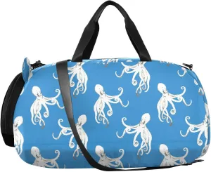 VIGTRO Watercolor Exotic Octopus Boys Girls Sports Travel Duffel Bags with Shoes Compartment, Weekender Overnight Gym Bag for Swimming, Dancing, Outing