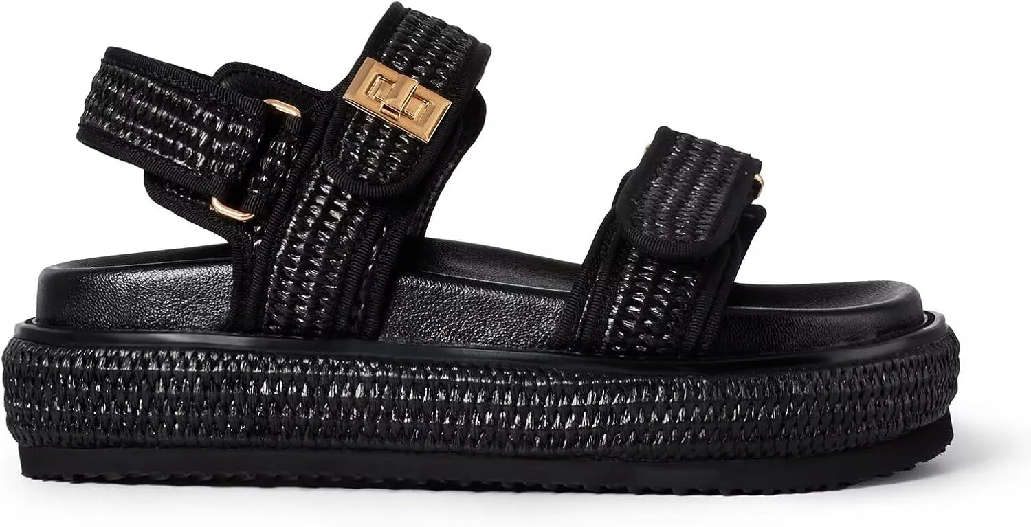 vimitty Hand-Woven Raffia Platform Sandals Adjustable Buckle Strap Comfortable Summer Beach Open Toe Slingback Sandals for Women