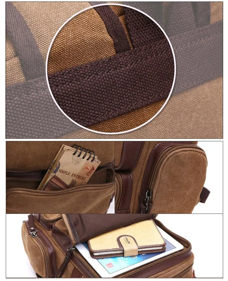Vintage fashion Canvas High Capacity Laptop Travel Backpack-Black
