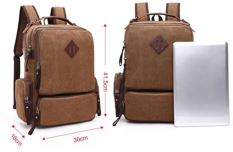 Vintage fashion Canvas High Capacity Laptop Travel Backpack-Black