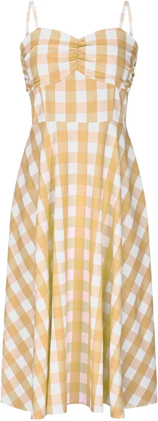 Vintage Plaid Prints Dresses for Women Sexy Straps A-Line Dress Square Neck Slimming Maxi Skirts Camp Court Wear