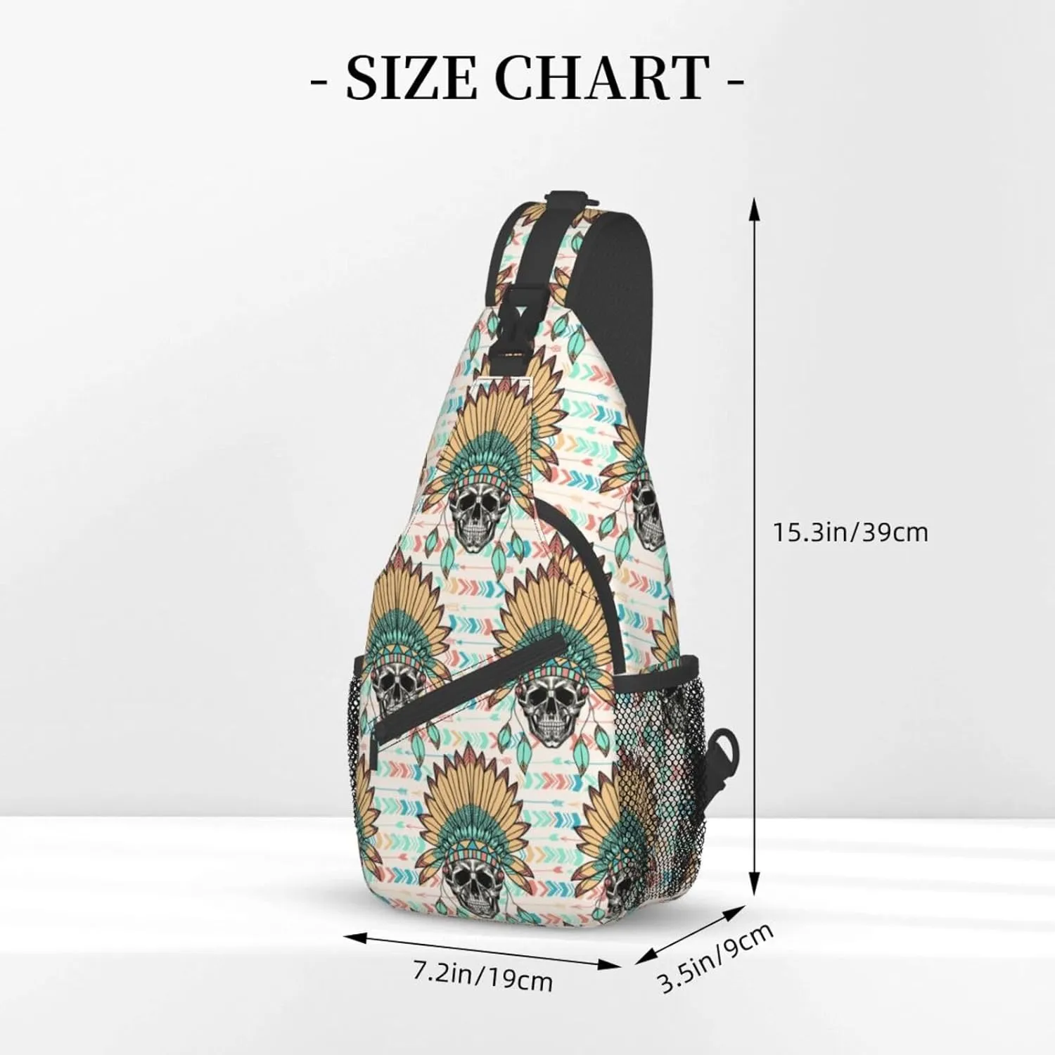 VOOHDDY Skull Indian Feather Tribal Sling Bag For Women Men Travel Hiking Backpack Crossbody Shoulder Chest Bags Casual Daypack Sport