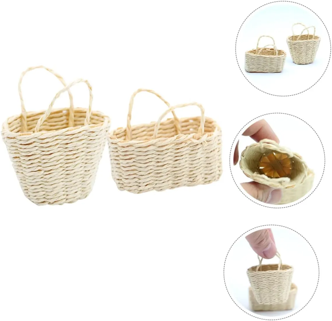VOSAREA 4sets 2pcs Mini Woven Basket Adorable Dollhouse Accessories for Micro Landscape Decor Compact for Supply and Photo Props Miniature Storage 2pcs*4
