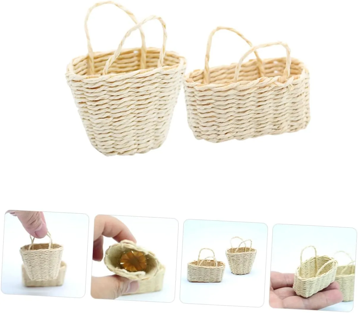 VOSAREA 4sets 2pcs Mini Woven Basket Adorable Dollhouse Accessories for Micro Landscape Decor Compact for Supply and Photo Props Miniature Storage 2pcs*4