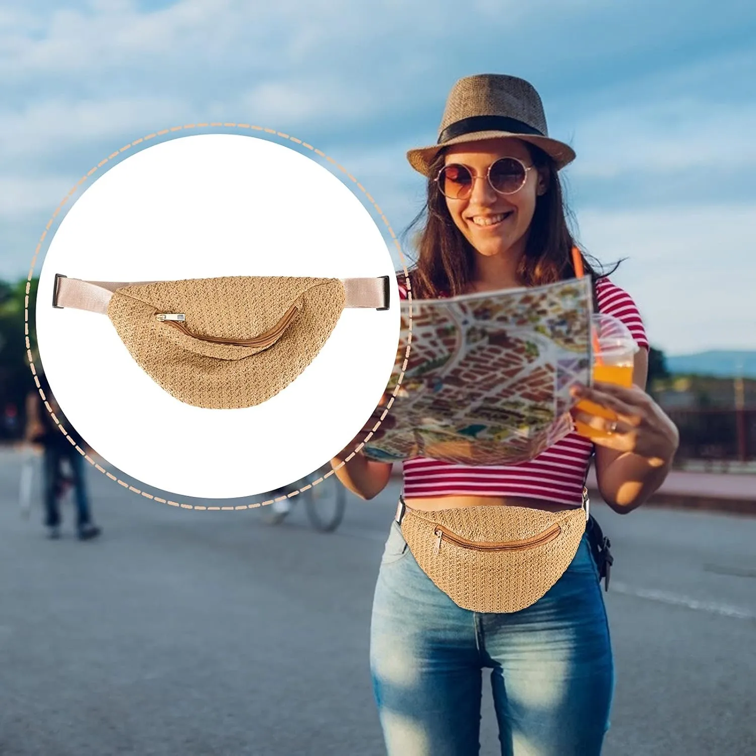 Waist Pack 1pc Summer Waist Bag Imitation Straw Woven Bag Chest Pouch Cross- body Bag Waist Wrap