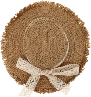 Wakauto 1pc Lace Bowknot Straw Hat Ornament for Dolls Elegant Doll Hat Decor Creative Miniature Accessory for Dollhouse Unique and Beautiful Design Compact for Use