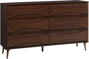 Walker Edison Atticus Mid-Century Modern Detailed 6-Drawer Solid Wood Dresser, 59 Inch, Walnut
