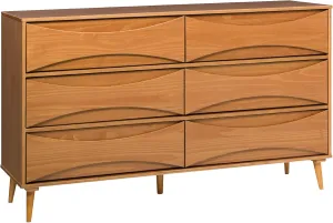 Walker Edison Atticus Mid-Century Modern Detailed-Drawer Solid Wood Dresser, 59 Inch, Caramel