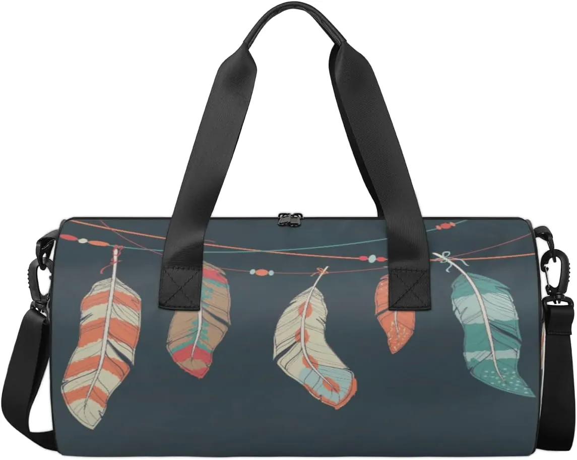 Watercolor Feather Travel Duffel Bag Indian Bird Feather Sports Gym Bag Men Women Sports Travel Luggage Bag 17.6”×9”×9 “ Duffel Bag Weekend Overnight Gym Bag Nvenient For Carrying