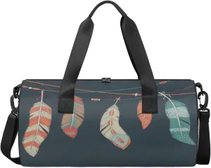 Watercolor Feather Travel Duffel Bag Indian Bird Feather Sports Gym Bag Men Women Sports Travel Luggage Bag 17.6”×9”×9 “ Duffel Bag Weekend Overnight Gym Bag Nvenient For Carrying