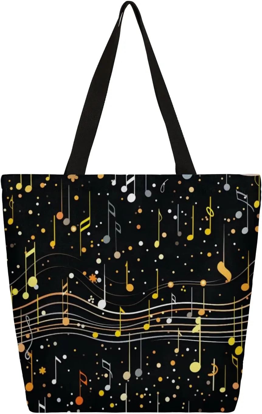 Watercolor Music Drum Feather Large Opening Canvas Tote Bag with Interior Pocket Woman Gifts